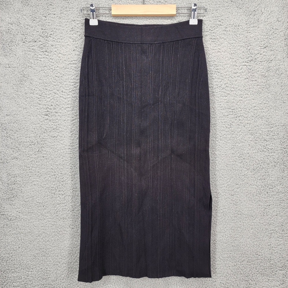 White House Black Market Ribbed Knit Midi Skirt Black Side Slit Size Small